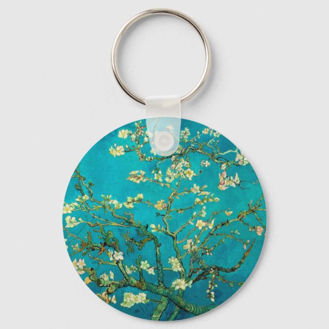 Vincent Van Gogh Blossoming Almond Tree Floral Art Keychain (Front)