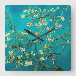 Vincent Van Gogh Blossoming Almond Tree Floral Art Square Wall Clock