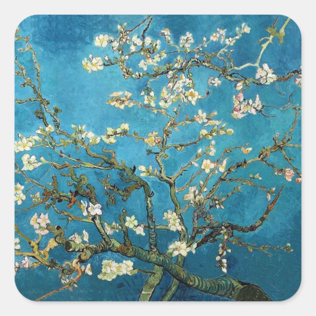 Vincent van Gogh, Blossoming Almond Tree Square Sticker (Front)