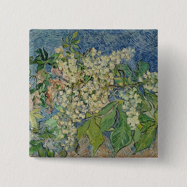 Vincent van Gogh | Blossoming Chestnut Branches 2 Inch Square Button (Front)