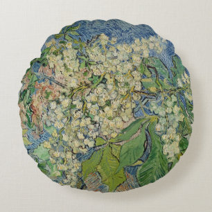 Vincent van Gogh Blossoming Chestnut Branches Round Pillow