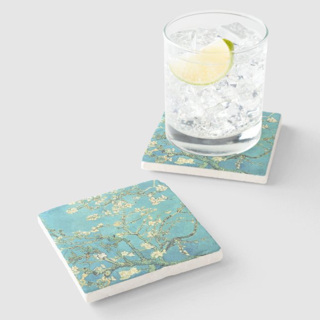 Vincent van Gogh Blossomong Almond Tree Stone Coaster (Side)