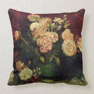 Vincent van Gogh-Bowl with Peonies and Roses Throw Pillow