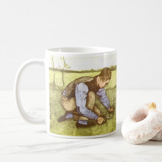 Vincent van Gogh - Boy Cutting Grass with Sickle Coffee Mug (With Donut)