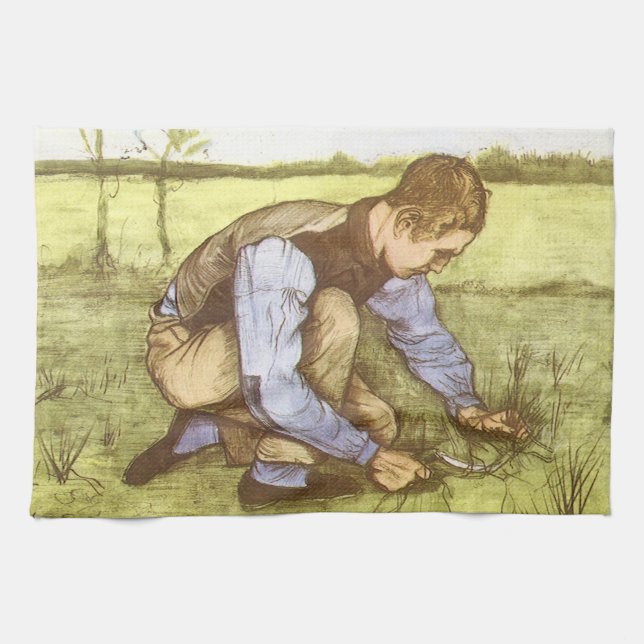 Vincent van Gogh - Boy Cutting Grass with Sickle Kitchen Towel (Horizontal)