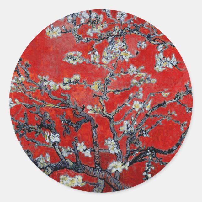 Vincent van Gogh Branches with Almond Blossom Classic Round Sticker (Front)
