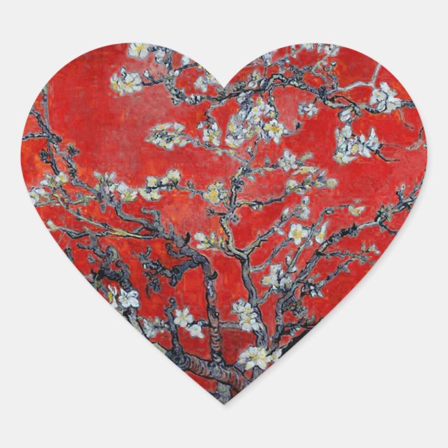 Vincent van Gogh Branches with Almond Blossom Heart Sticker (Front)