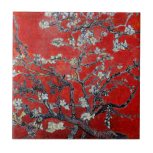 Vincent van Gogh Branches with Almond Blossom Red Tile