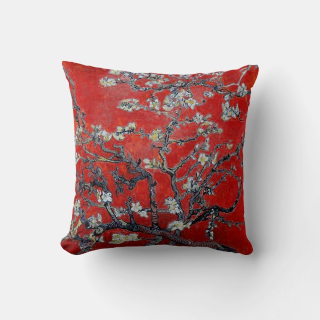 Vincent van Gogh Branches with Almond Blossom Throw Pillow (Front)