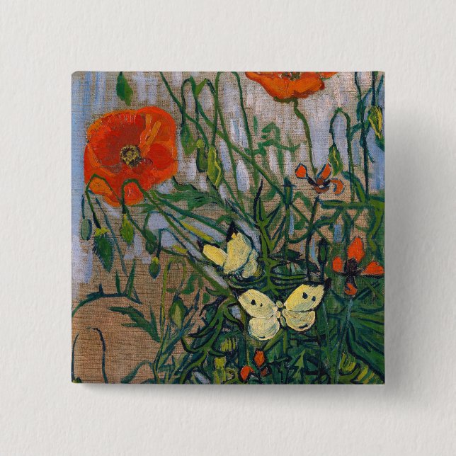 Vincent van Gogh - Butterflies and Poppies 2 Inch Square Button (Front)