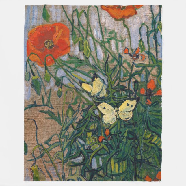 Vincent van Gogh - Butterflies and Poppies Fleece Blanket (Front)