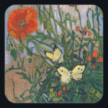 Vincent van Gogh - Butterflies and Poppies Square Sticker<br><div class="desc">Butterflies and Poppies - Vincent van Gogh,  Oil on Canvas,  1890</div>