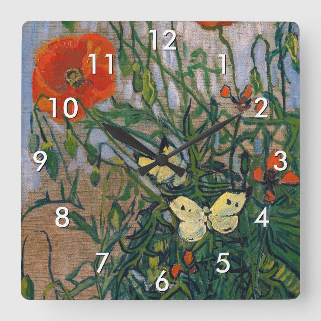 Vincent van Gogh - Butterflies and Poppies Square Wall Clock (Front)