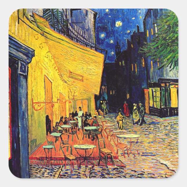 Vincent Van Gogh - Cafe Terrace At Night Fine Art Square Sticker (Front)