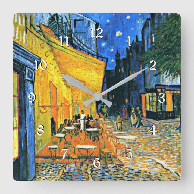 Vincent Van Gogh: Cafe Terrace, famous artwork Square Wall Clock (Front)