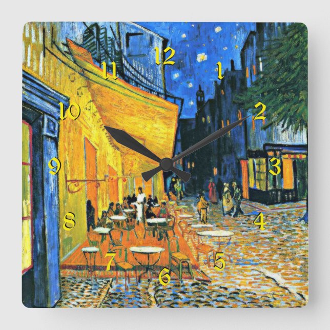 Vincent van Gogh - Cafe Terrace, famous painting Square Wall Clock (Front)