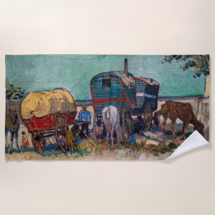 Vincent Van Gogh - Caravans, Gypsy Camp near Arles Beach Towel
