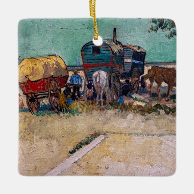 Vincent Van Gogh - Caravans, Gypsy Camp near Arles Ceramic Ornament (Front)