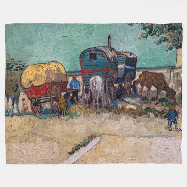 Vincent Van Gogh - Caravans, Gypsy Camp near Arles Fleece Blanket (Front (Horizontal))