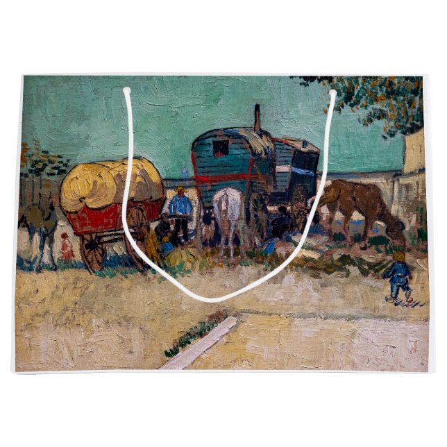Vincent Van Gogh - Caravans, Gypsy Camp near Arles Large Gift Bag (Front)