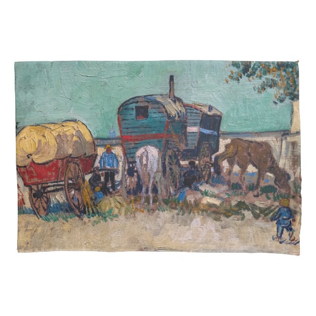 Vincent Van Gogh - Caravans, Gypsy Camp near Arles Pillowcase (Front)