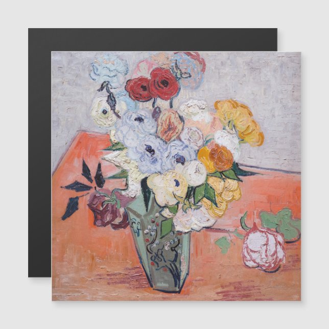 Vincent van Gogh - Carte magnétique Rose & Anémone (Devant / Derrière)
