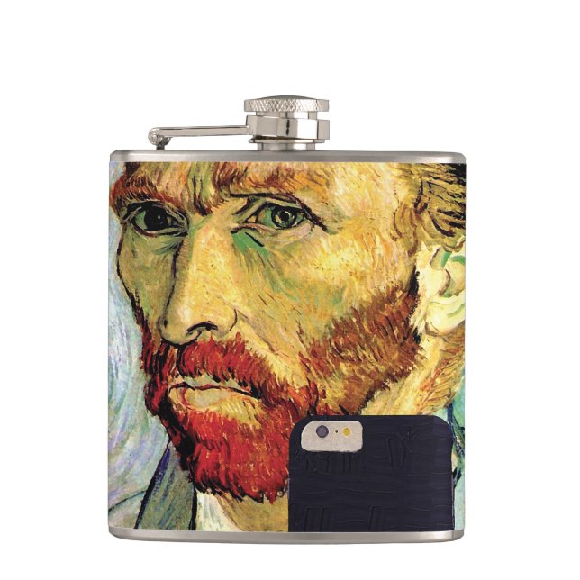 Vincent Van Gogh Cellphone Selfie Self Portrait Hip Flask (Front)