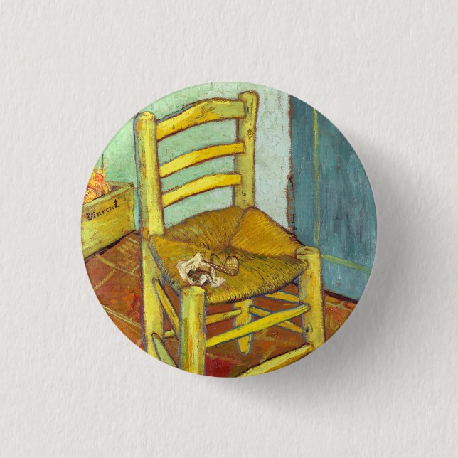 Vincent Van Gogh Chair with Pipe 1 Inch Round Button (Front)