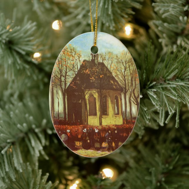 Vincent van Gogh - Chapel at Nuenen, Churchgoers Ceramic Ornament (Tree)