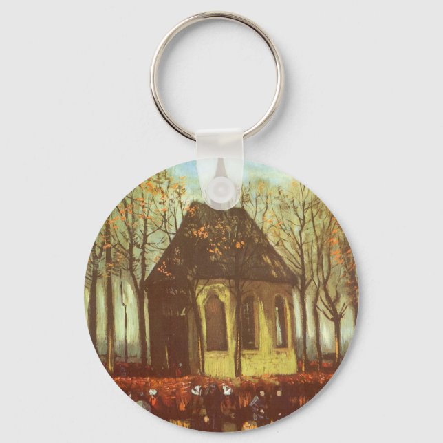 Vincent van Gogh - Chapel at Nuenen, Churchgoers Keychain (Front)
