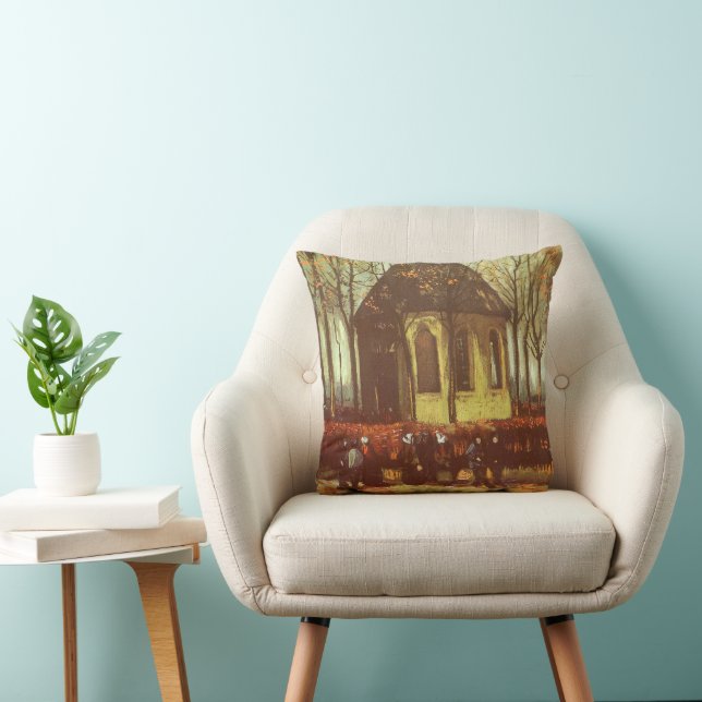 Vincent van Gogh - Chapel at Nuenen, Churchgoers Throw Pillow (Chair)