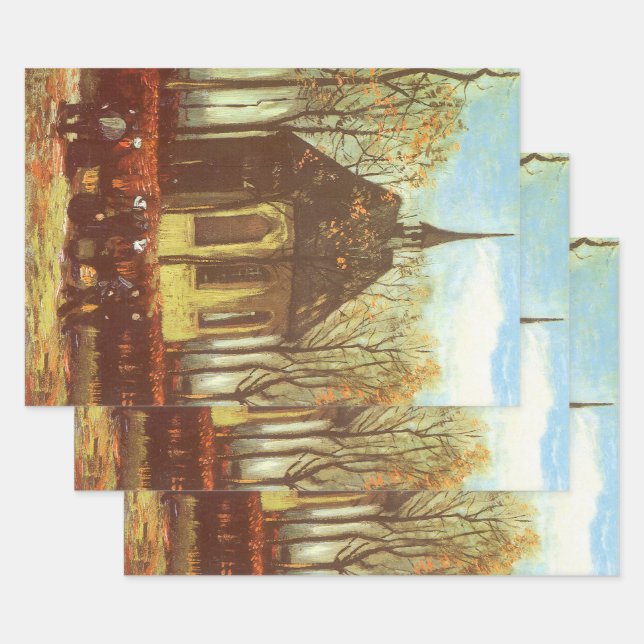 Vincent van Gogh - Chapel at Nuenen, Churchgoers Wrapping Paper Sheet (Set)