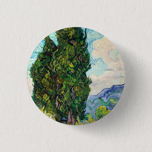 Vincent Van Gogh Cypresses Fine Art 1 Inch Round Button (Front)