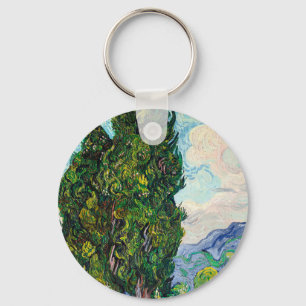 Vincent Van Gogh Cypresses Fine Art Keychain