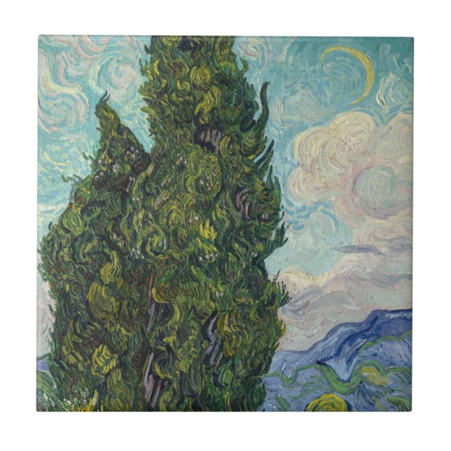 Vincent van Gogh - Cypresses Tile (Front)