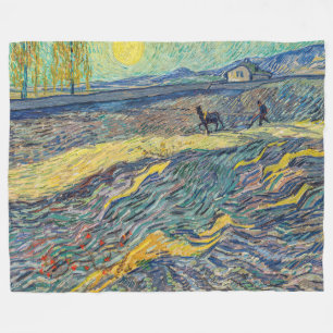 Vincent van Gogh - Field with plowing farmers Fleece Blanket