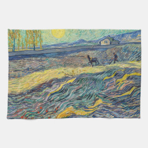 Vincent van Gogh - Field with plowing farmers Kitchen Towel