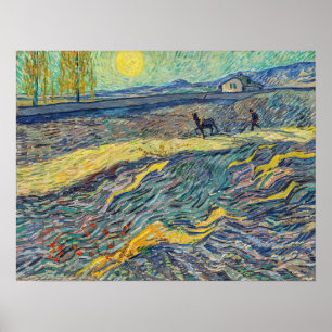 Vincent van Gogh - Field with plowing farmers Poster