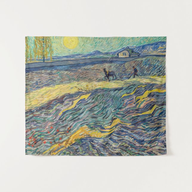 Vincent van Gogh - Field with plowing farmers Tapestry (Front (Horizontal))