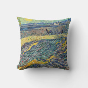 Vincent van Gogh - Field with plowing farmers Throw Pillow