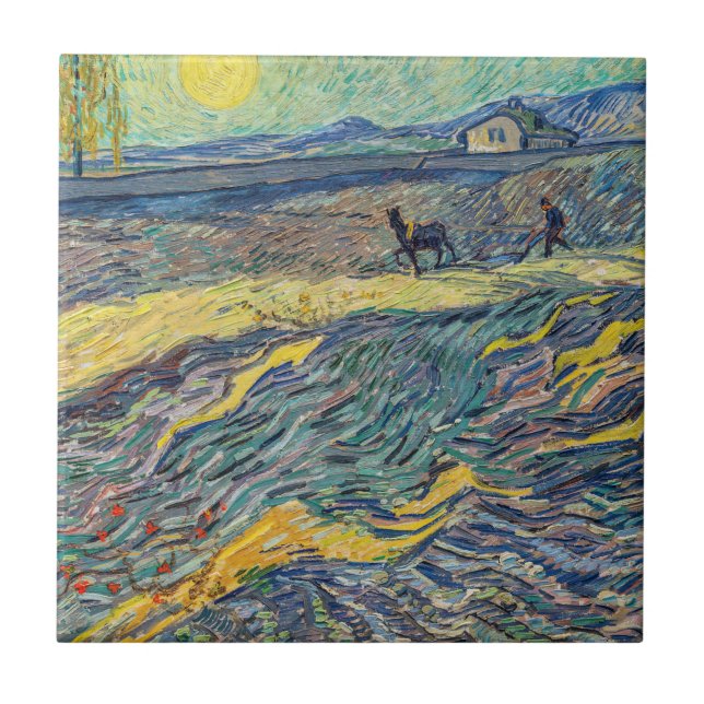 Vincent van Gogh - Field with plowing farmers Tile (Front)