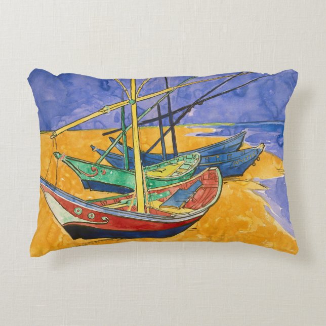 Vincent van Gogh - Fishing Boats on the Beach Accent Pillow (Front)