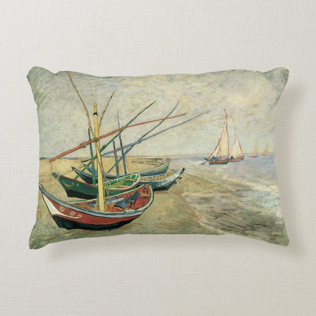 Vincent van Gogh - Fishing Boats on the Beach Accent Pillow (Front)