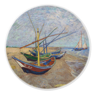 Vincent van Gogh - Fishing Boats on the Beach  Ceramic Knob