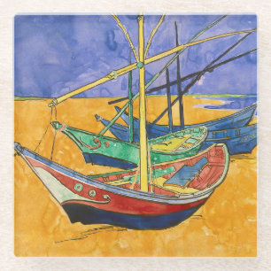 Vincent van Gogh - Fishing Boats on the Beach Glass Coaster