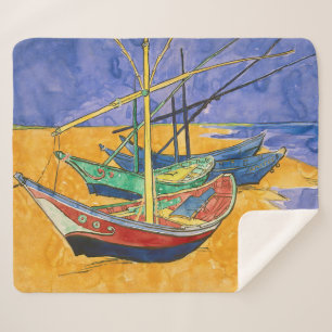 Vincent van Gogh - Fishing Boats on the Beach Sherpa Blanket