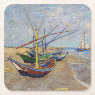 Vincent van Gogh - Fishing Boats on the Beach Square Paper Coaster