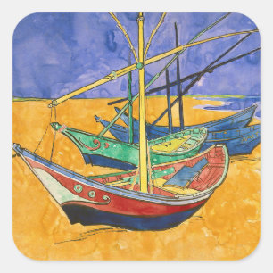 Vincent van Gogh - Fishing Boats on the Beach Square Sticker