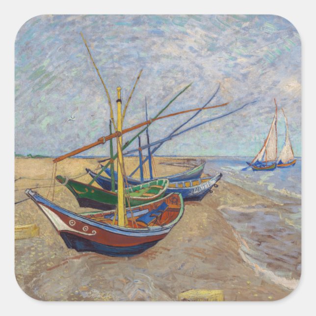 Vincent van Gogh - Fishing Boats on the Beach Square Sticker (Front)