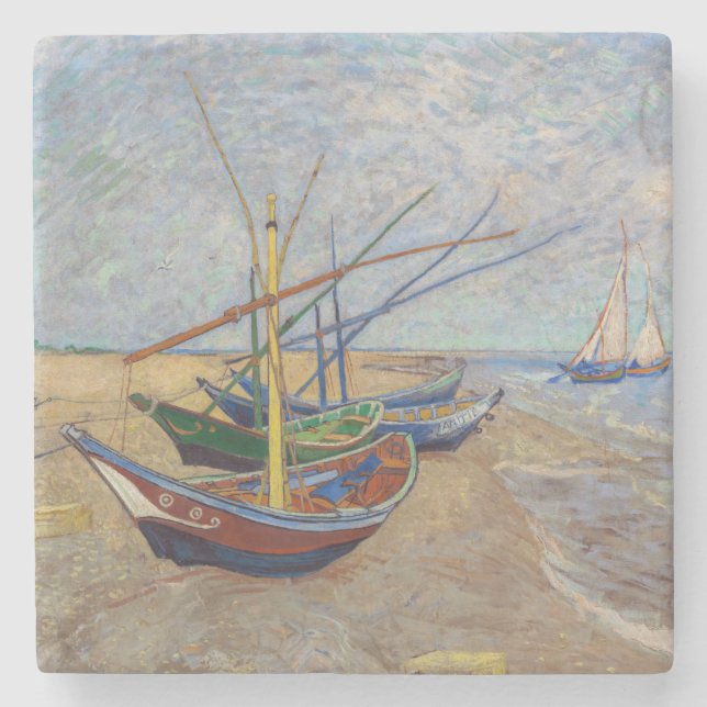 Vincent van Gogh - Fishing Boats on the Beach Stone Coaster (Front)